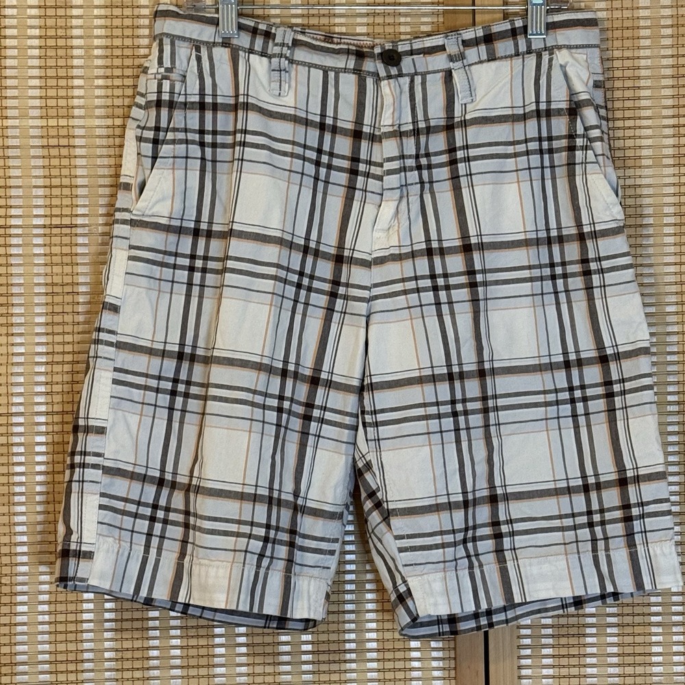Sonoma Life + Style Mens 31 Beige/Brown Plaid Shorts Preppy Outdoor Activewear